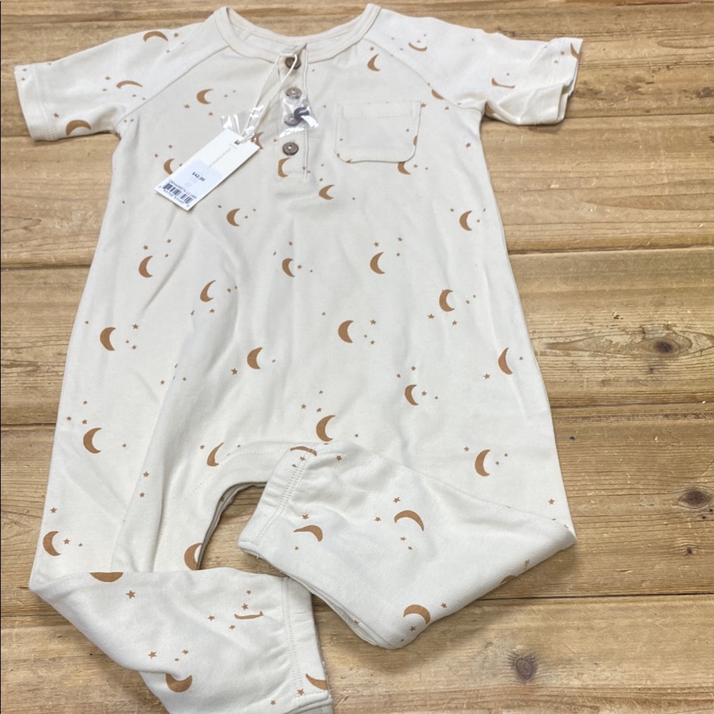 Cream and Brown Moon Print Baby Onesie